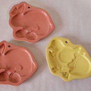 Vintage Sassafras Superstone Cookie Stoneware Easter Bunny & Chick Cookie Molds